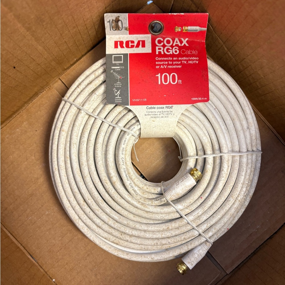 RCA Coax RG6 Cable 100 ft White